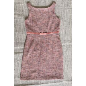 Gap Women's Size 6 Pink Tweed Sheath Dress Velvet Bow Waist Knee Length Preppy
